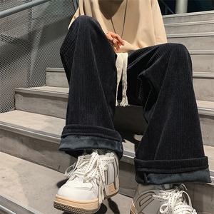 WASSUPHAPPY灯芯绒裤子男款秋冬季加绒加厚棉裤加肥加大阔腿卫裤