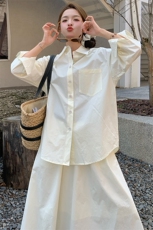 米白色时尚减龄轻薄衬衫套装女2025夏季新款小个子休闲短裤两件套，女装套装/套裙，浙宝305