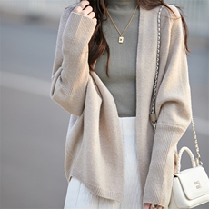 2025年秋季新款纯色针织开衫时尚休闲百搭慵懒风，女装针织衫/毛衣，优麦羊绒（原洪叶羊绒）