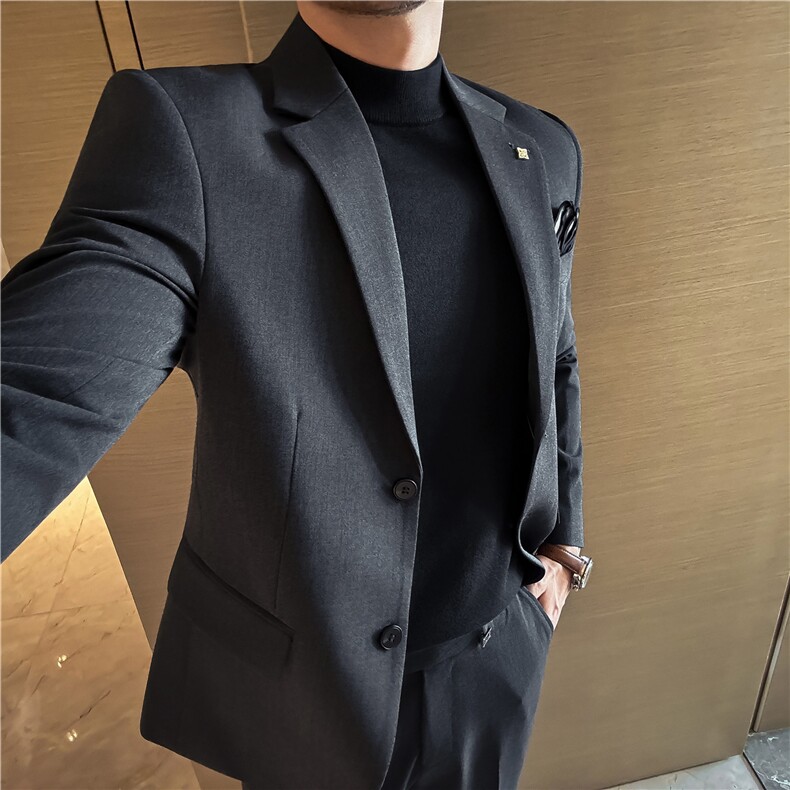 平驳领~M-7XL大码两粒扣双开叉西装外套修身商务单西DX7056-P100，男装西服套装，电商A213