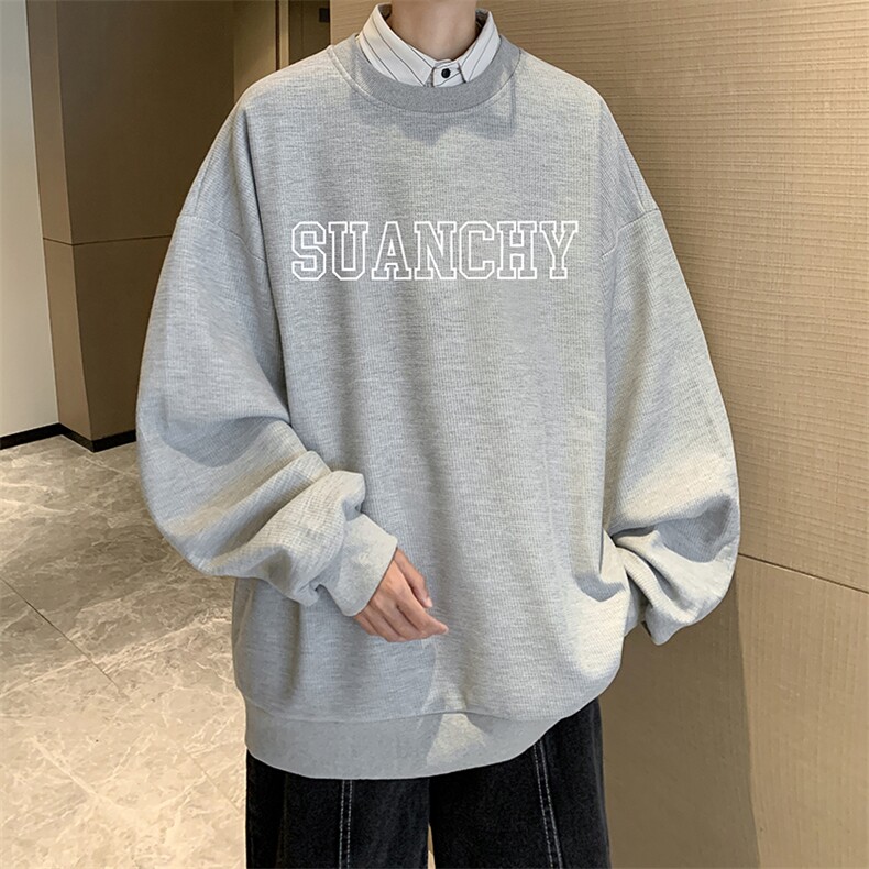 华夫格卫衣圆领卫衣男大码长袖t恤男外套HW76229-P30加绒款-P40,男装卫衣,电商A040