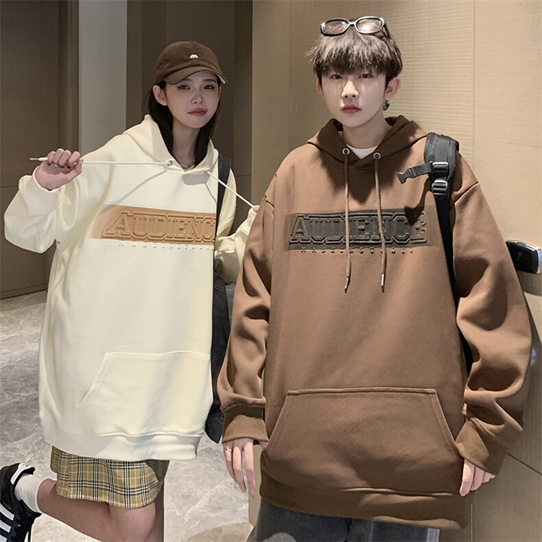 EQ190重工艺凹凸印花连帽套头卫衣春季学院风情侣装外套女类P58,男装卫衣,电商C306-1