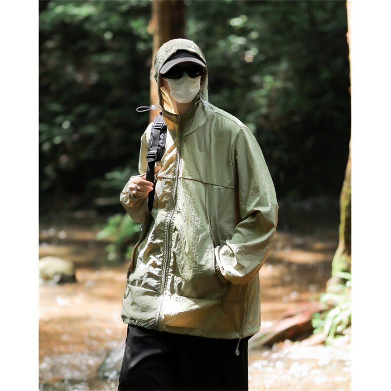 冰丝防晒衣男夏季薄款户外运动连帽冲锋外套防紫外线防晒服,男装防晒衣,星座410-7