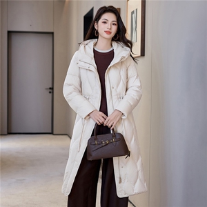 抽绳收腰羽绒服女韩版宽松休闲冬季外套显瘦简约菱格连帽棉服图片