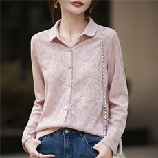 2025年秋季时尚百搭通勤简约休闲镂空衬衣领，女装针织衫/毛衣，朝贺羊绒