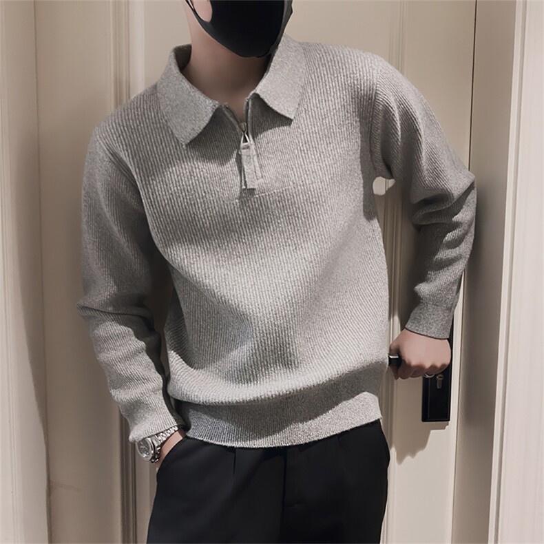 LV277/P88控118冬季轻熟风法式POLO领半拉链休闲毛衣男灰色首1,男装针织衫/毛衣,星座305B