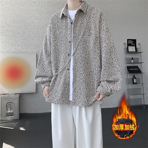 加绒衬衫男冬季新款港风宽松大码加厚小香风长袖衬衣JR70-P49图片