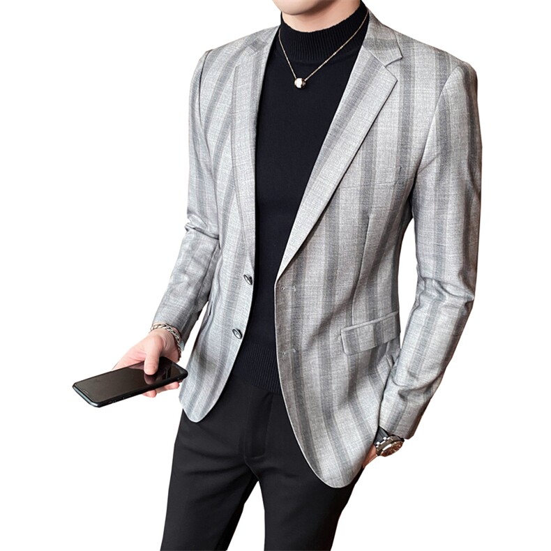 2021男士西服西外套仿亚麻男商务条纹西装0802-,男装西服,电商D225