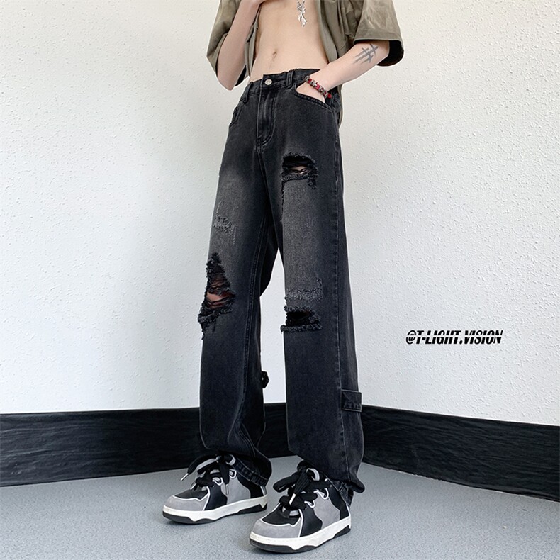 B221 美式ins高街暗黑系小众拉链直筒牛仔裤 LK23073-P65 控88图片
