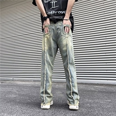 黄泥复古牛仔裤男毛边高街vibe美式潮牌冬季直筒oversize阔腿裤子，男装牛仔裤，星座813-2
