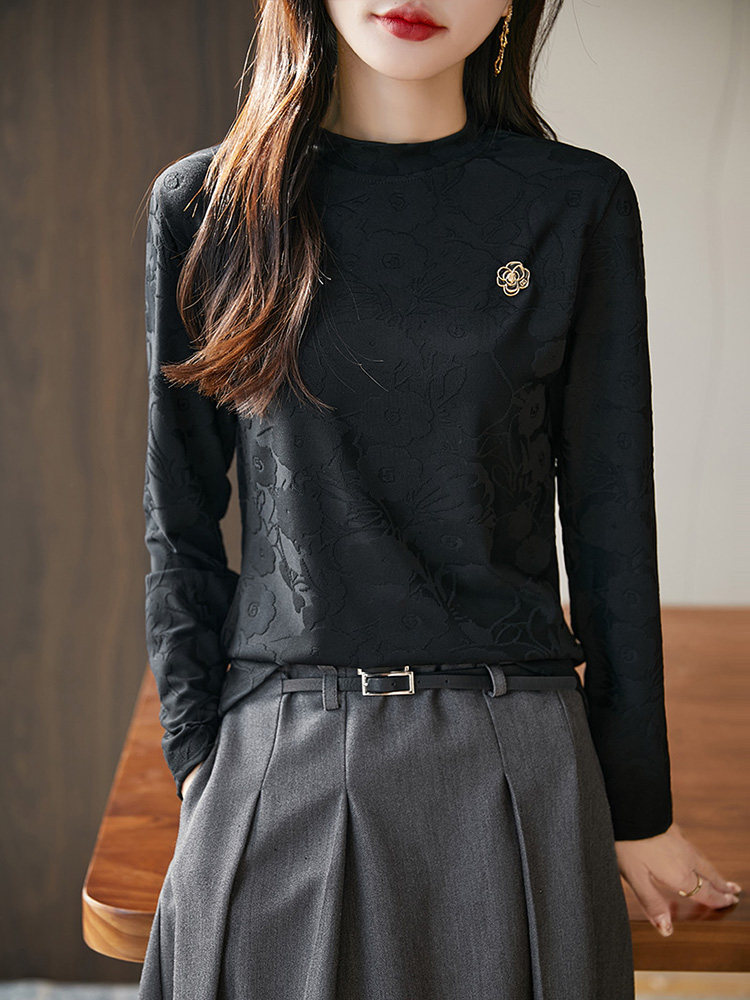 精梳棉长袖T恤女2025新款圆领套头洋气百搭打底线衣毛衫春秋内搭,针织衫/毛衣,丹芙娇羊绒
