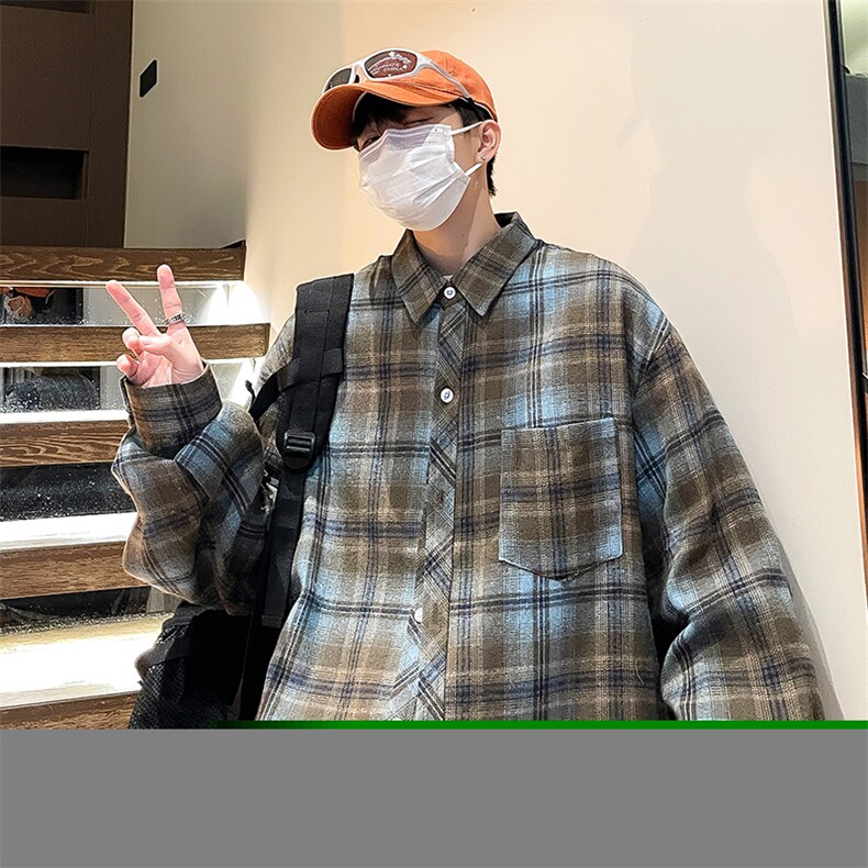 控价59港风格子衬衫宽松外套男女衬衣百搭格子外套CS2420P35,男装衬衫,电商A128