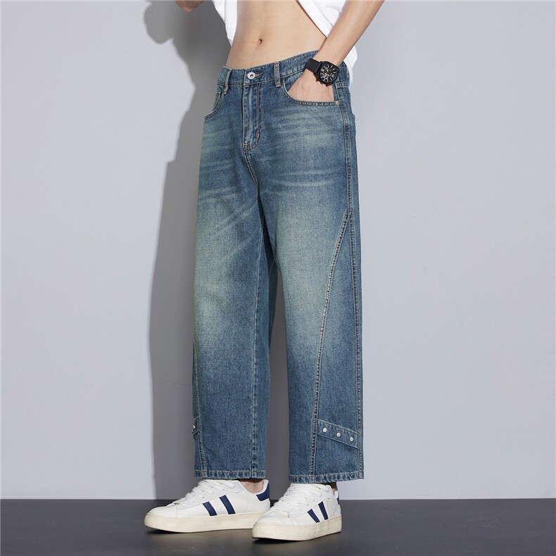 美式复古水洗牛仔裤潮牌26夏季新款宽松直筒矮个子九分裤3325-P50，男装牛仔裤，星座1006