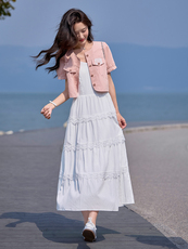 时尚小香风桃心扣短外套蕾丝花边吊带裙两件套夏季新款套装，女装套装/套裙，韩蔻秀