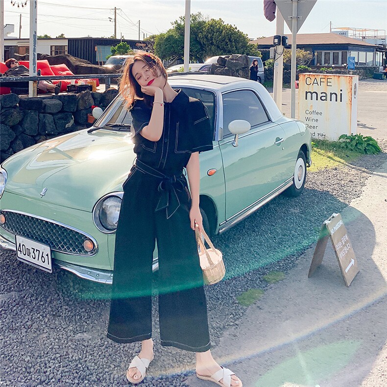 大货已出3色连体裤雪纺九分裤阔腿裤087，女装连体裤，柒柒家