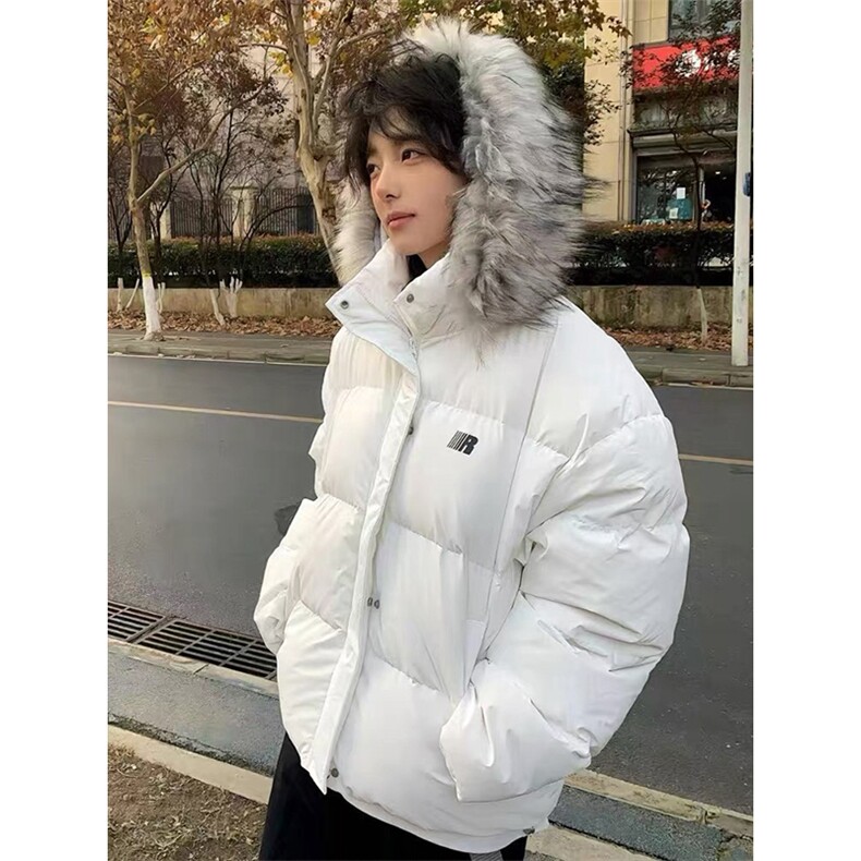 网图有货秋冬白色毛领连帽棉服外套男女宽松保暖棉袄A1136-P92,男装棉衣,星座1505