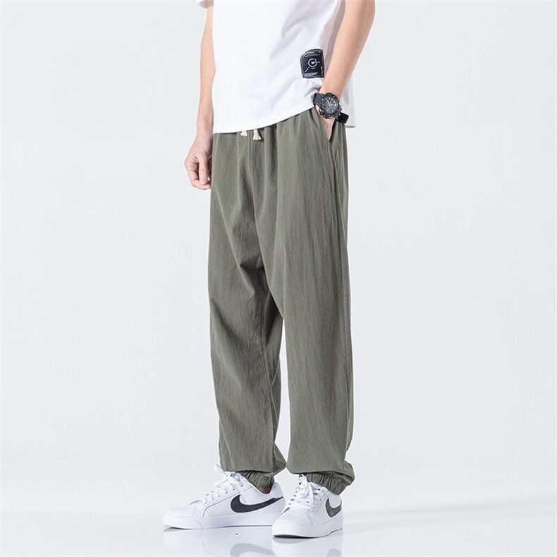 2025夏季新款大码风棉麻日系束脚休闲长裤哈伦裤K110P55,男装休闲裤,星座815（原A203）
