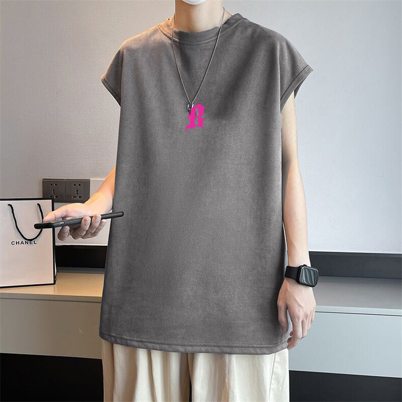 可设48小时发货支持抖音得物来样二开240克重磅美式麂皮绒背心t恤，男装T恤，电商A486-1