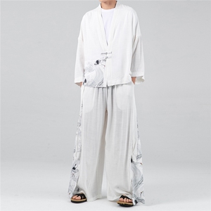 夏大码汉服风开衫阔腿裤情侣套装古风仙气学生班服 TZ72/P145图片