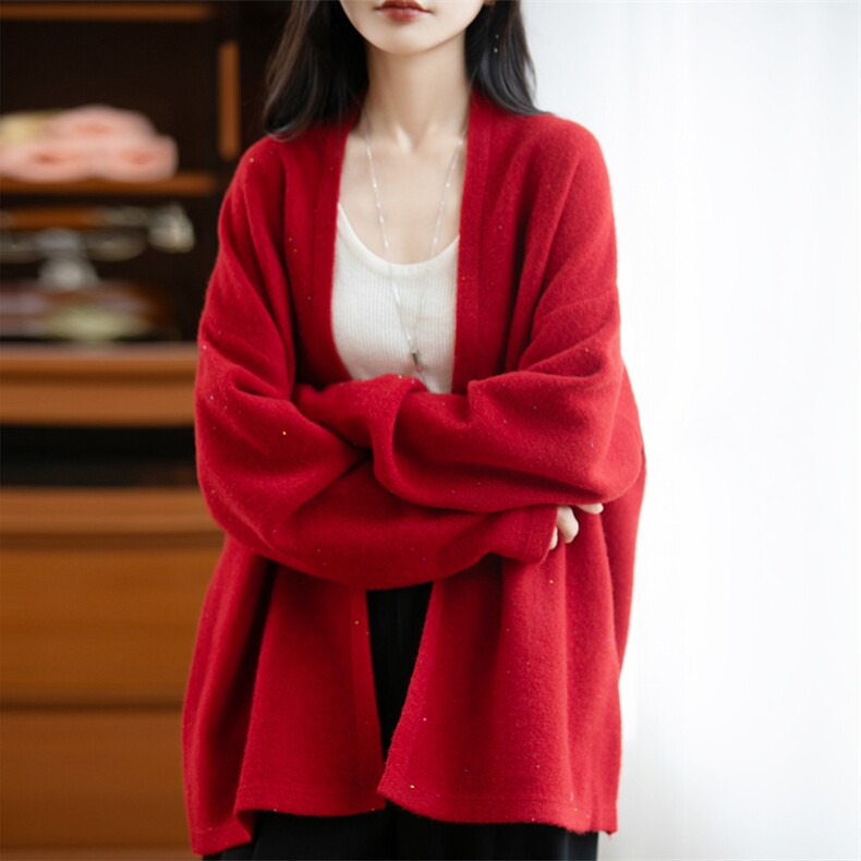 法式高端轻奢纯羊毛针织miu系开衫女外套披肩2025新珠片闪亮披风图片