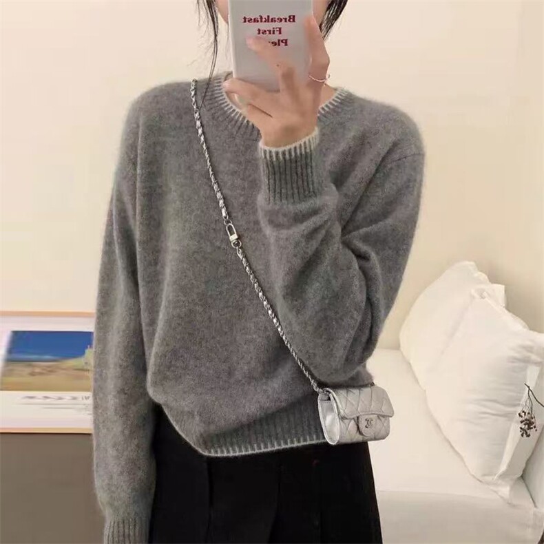 圆领毛衣女内搭简约气质长袖宽松针织打底衫,针织衫/毛衣,忠诺羊绒