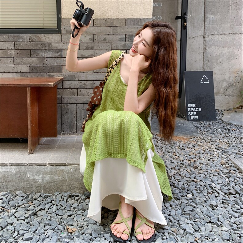 法式镂空罩衫连衣裙套装女2025夏新款气质慵懒度假风吊带裙两件套图片