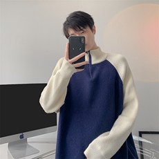 8XL-M半拉链立领毛衣外套男针织衫慵懒拼接插肩袖线衣MY19001P78，男装针织衫/毛衣，电商B312