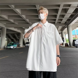 RL3618-P30 发型师穿搭高级感白色衬衫男夏季薄潮牌潮流宽松半袖图片