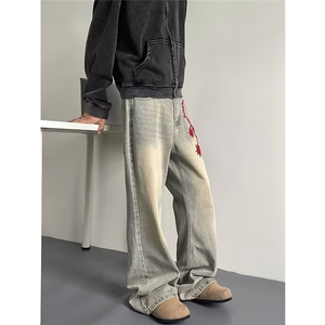 美式高街牛仔裤男士韩版潮流帅气刺绣2024冬季ins长裤RK2296-P50图片