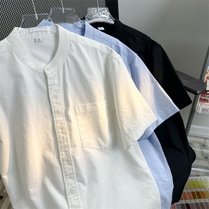 夏款男短袖衬衫圆领涤棉牛津纺宽松五分袖单排扣衬衣CS181 P40图片