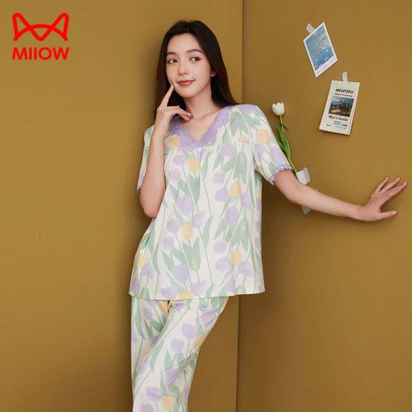 2025年秋季短袖七分裤单面A类5A抗菌睡衣休闲时尚，睡衣套装，泰合衣坊