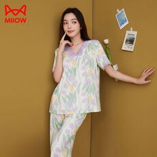 2025年秋季短袖七分裤单面A类5A抗菌睡衣休闲时尚，睡衣套装，泰合衣坊