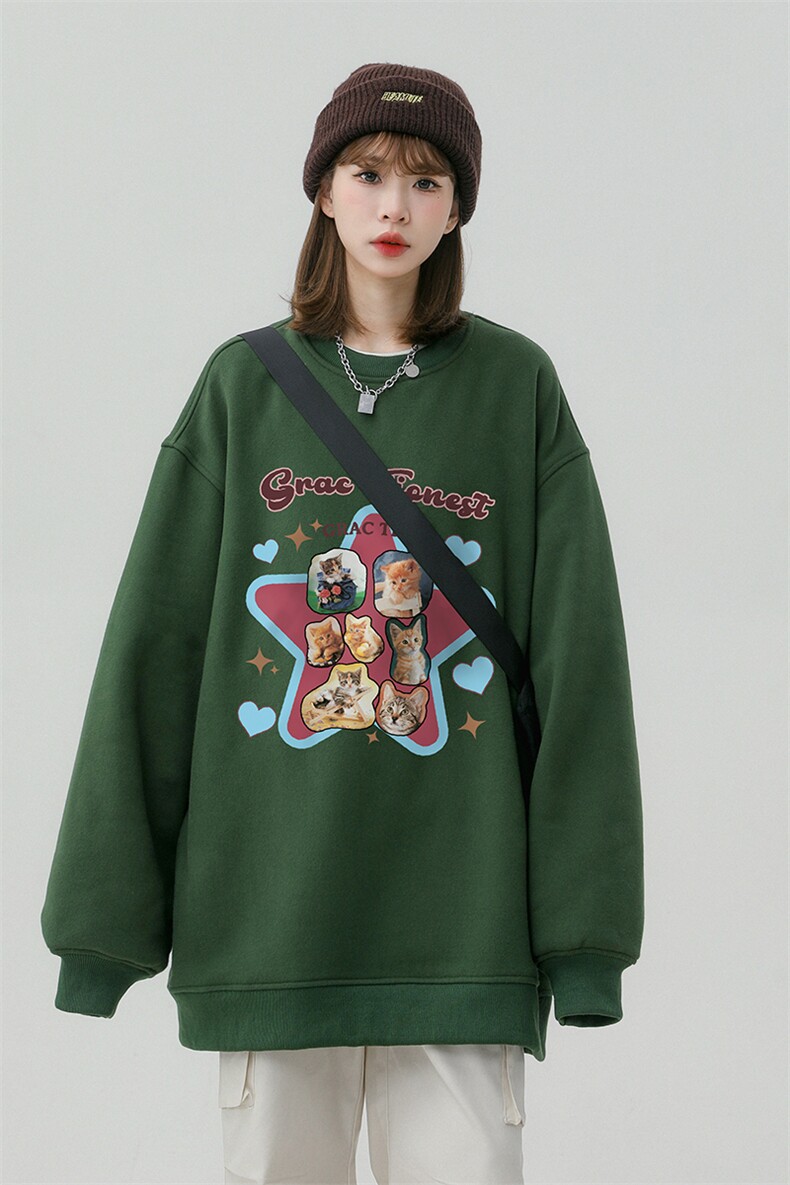 中性风23新款秋季时尚百搭宽松卡通印花情侣套头卫衣W1032P30控48,男装卫衣,A247A
