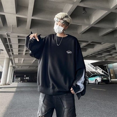 黑色假两件衬衫拼接卫衣男2024春秋新款设计感痞帅上衣服WA48，男装衬衫，星座1116A-1（原606A）