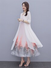 印花连衣裙夏季新款女无袖打底裙长款背心裙子春秋民族风，女装连衣裙，秀美人生