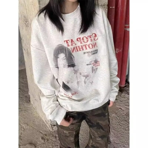 复古美式街头字母人物印花长袖卫衣男女春季潮流宽松上衣ins潮牌图片