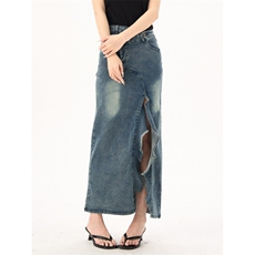 3975-P52美式复古不规则牛仔半身裙夏季新款开叉高腰鱼尾裙，女装半身裙，电商A306A