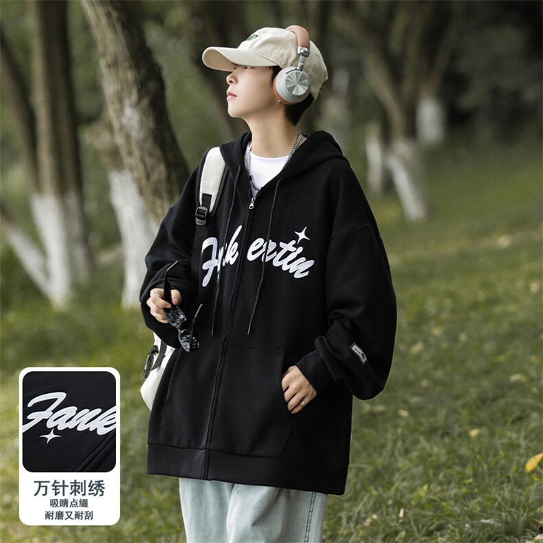 主推M-6XL大码420克重磅华棉秋季连帽刺绣开衫卫衣109-W23619-P65,男装卫衣,星座109