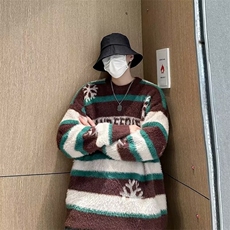 软糯温柔粉色条纹慵懒风毛衣男女宽松复古ins甜辣针织衫M5673，男装针织衫/毛衣，星座1116A-1（原606A）