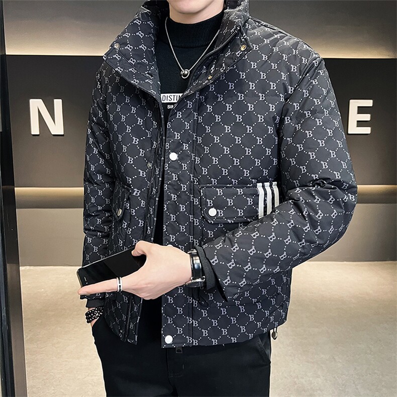 B字母印花羽绒服男 冬季新款立领白鸭绒外套 B317/2028/P175图片