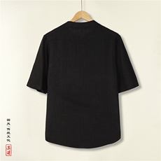 夏季原创现货T恤立领休闲亚麻风大码短袖垂感五分袖T512P55，男装T恤，电商A021A