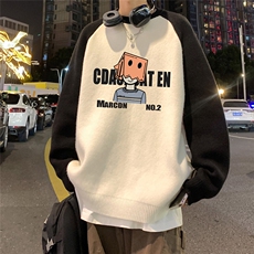 特批港风夜景高密度高克重撞色插肩袖圆领毛衣M61007P55控88，男装针织衫/毛衣，电商A247