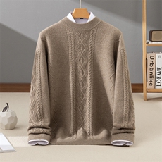 2025年秋季新款百搭男士麻花提花长袖半高领羊绒衫，男装羊绒套衫，牧群羊绒