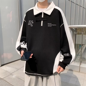 春秋季polo领卫衣男宽松潮流港风百搭长袖上衣外套W015-P40图片