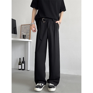 8XL-M垂坠感冰丝西裤大码凉感裤子腰带直筒长裤休闲裤KZ1958/P55图片