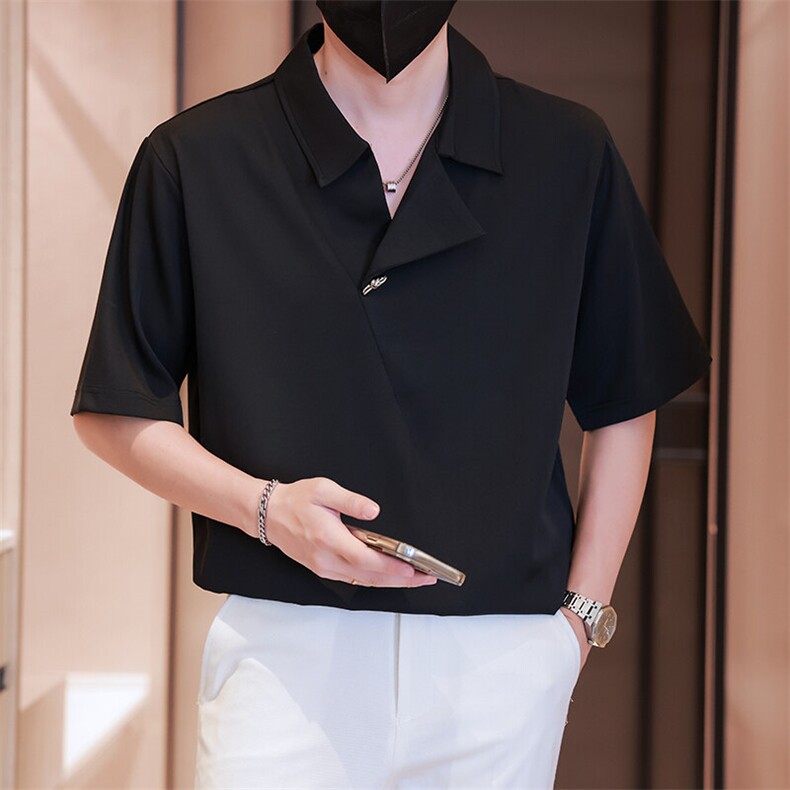 小伙立领纯色衬衫男休闲宽松风刺绣衬衣轻熟风A236-82578-P45,男装衬衫,电商A236