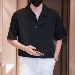 小伙立领纯色衬衫男休闲宽松风刺绣衬衣轻熟风A236-82578-P45图片