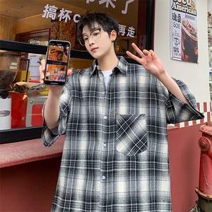 短袖衬衫男夏季新款磨毛格子衬衣DX716-特批26 无差价图片