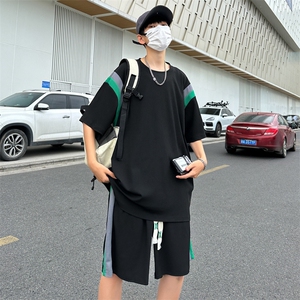 现货主推大码港风情侣冰丝防晒日系短袖五分裤休闲运动套装S16P50图片