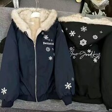 美式复古雪花刺绣连帽座山雕棉服男女加厚绒冬季情侣保暖棉衣外套，男装棉衣，星座506A